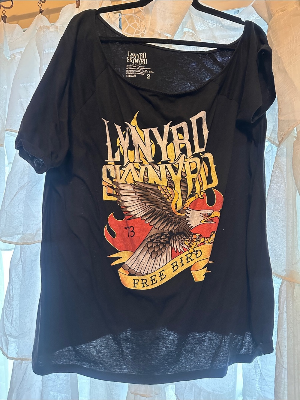 torrid Black Lynyrd Skynyrd Free Bird Graphic Tee with Yellow & Red Print size 2